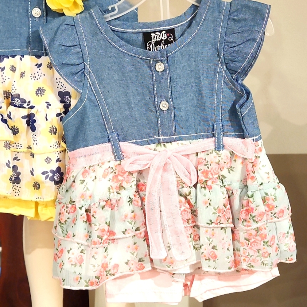 NEW GIRLS DDG DARLINGS 2 PC DRESS & SHORT SET S 12M A PINK OR YELLOW SIZE 12M - Picture 3 of 6